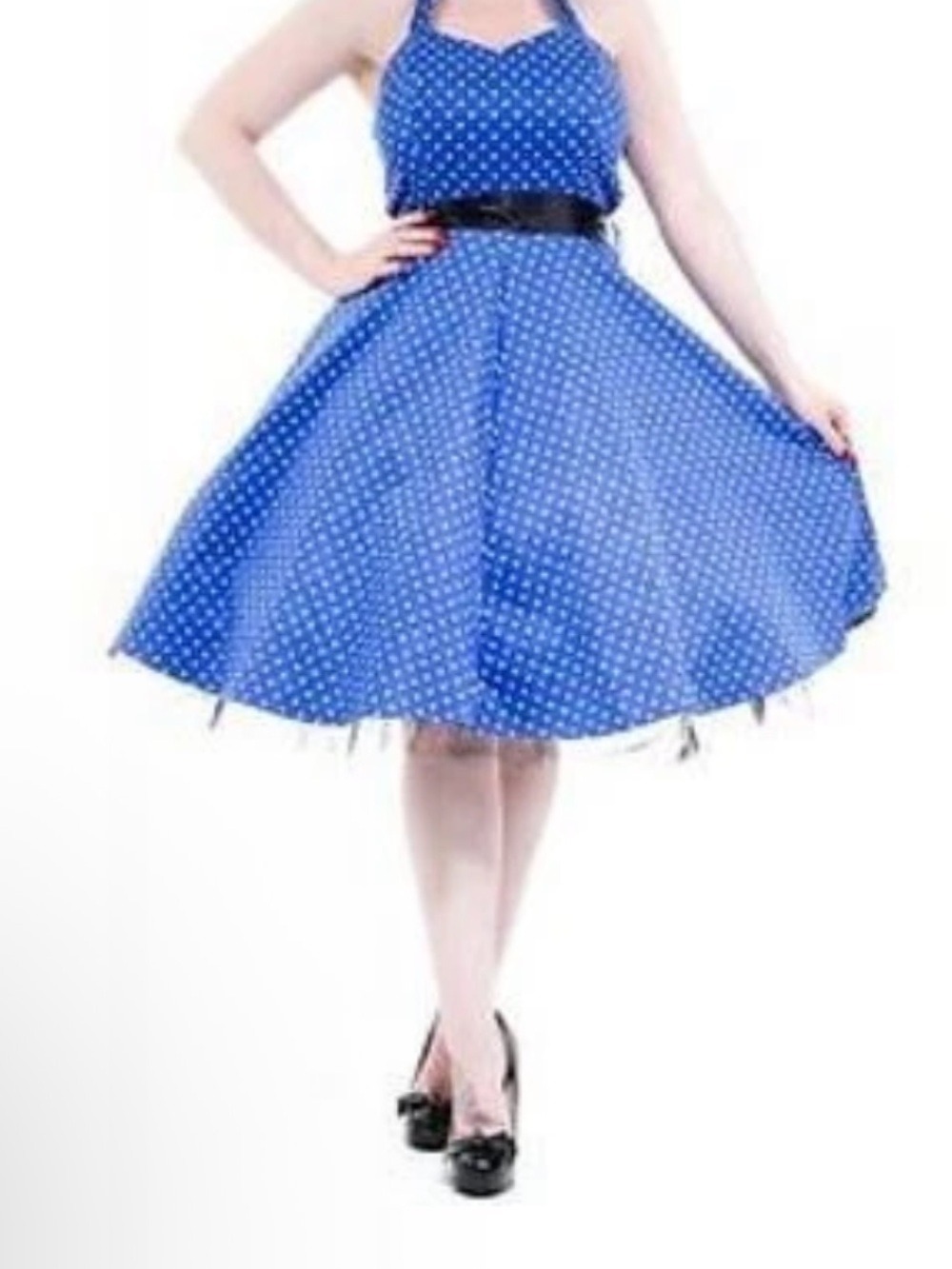 H&R London Blue Wht Dot Halter Club Rockabilly 50S Punk Vintage Dress 12-14